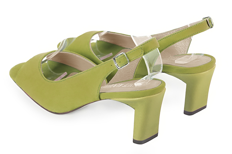 Pistachio green women's slingback sandals. Square toe. Medium comma heels. Rear view - Florence KOOIJMAN